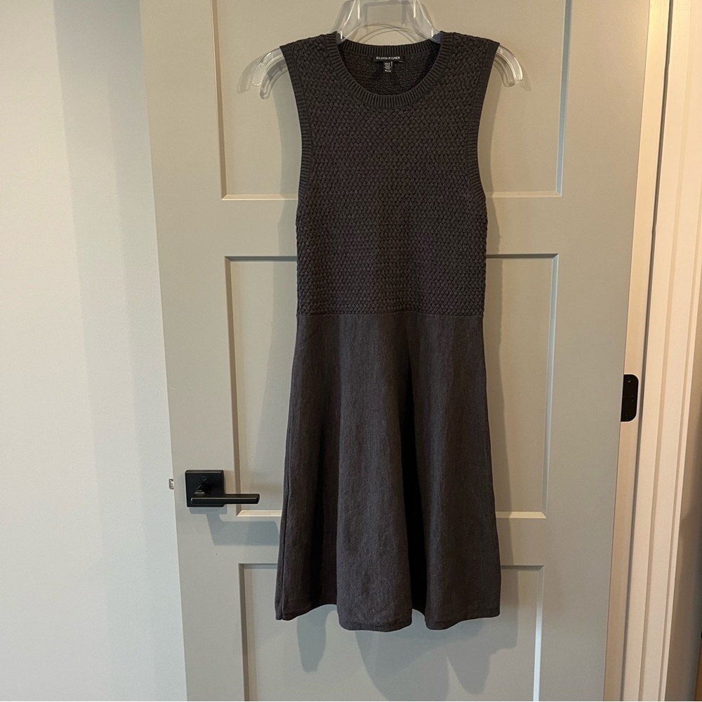Eileen Fisher Size XS Brown 100% Wool Sleeveless Dress Basketweave Top